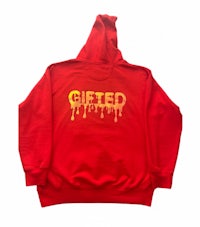 a red hoodie with the word'guilty'on it